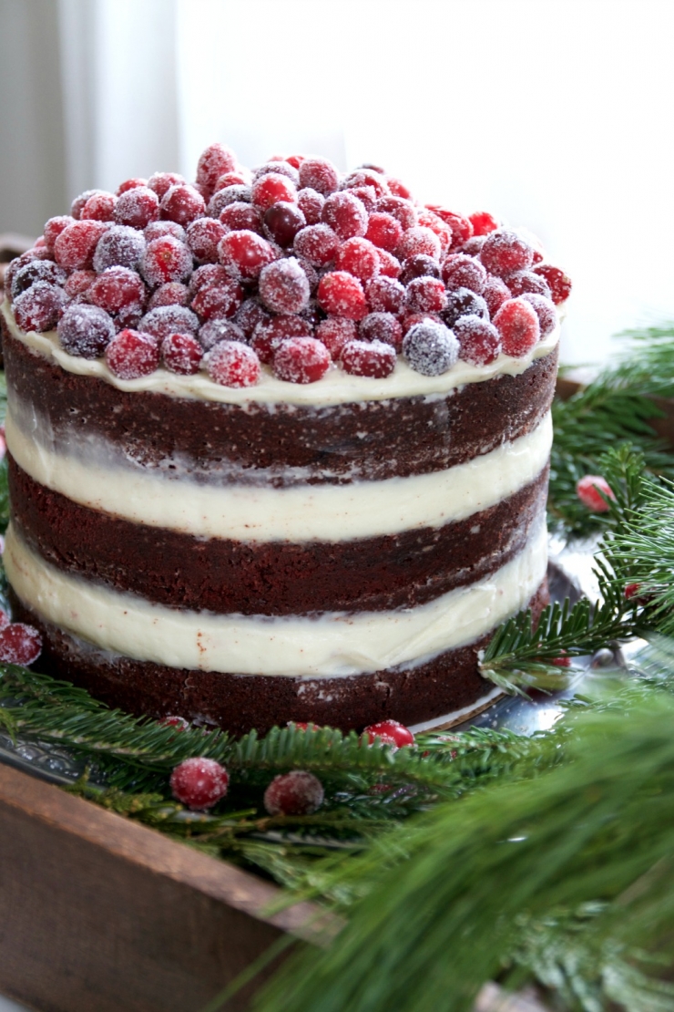 Naked Red Velvet Layer Cake With Cream Cheese Frosting And Sugared Cranberries Just A Smidgen
