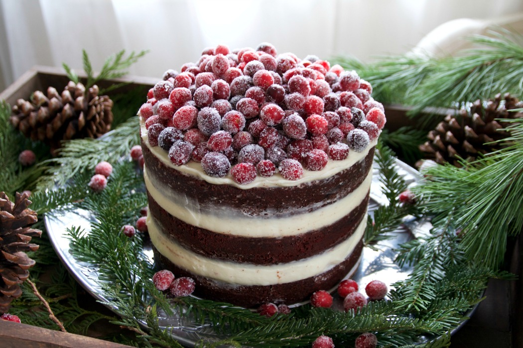 Naked Red Velvet Layer Cake With Cream Cheese Frosting And Sugared Cranberries Just A Smidgen