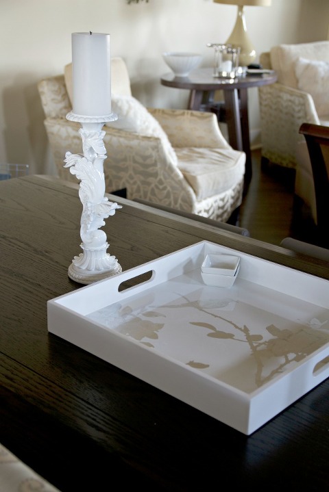 White Lacquer candlestick an tray