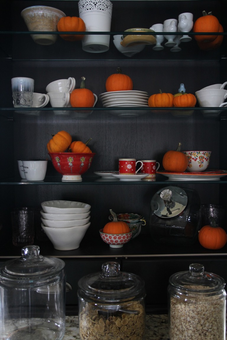 Pumpkins on shelves