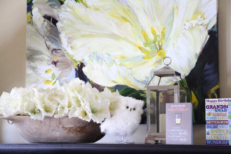 Wooden dough bowl with flowers