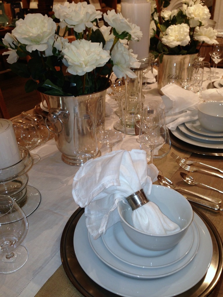 Pottery Barn White and Silver Tablescape 2